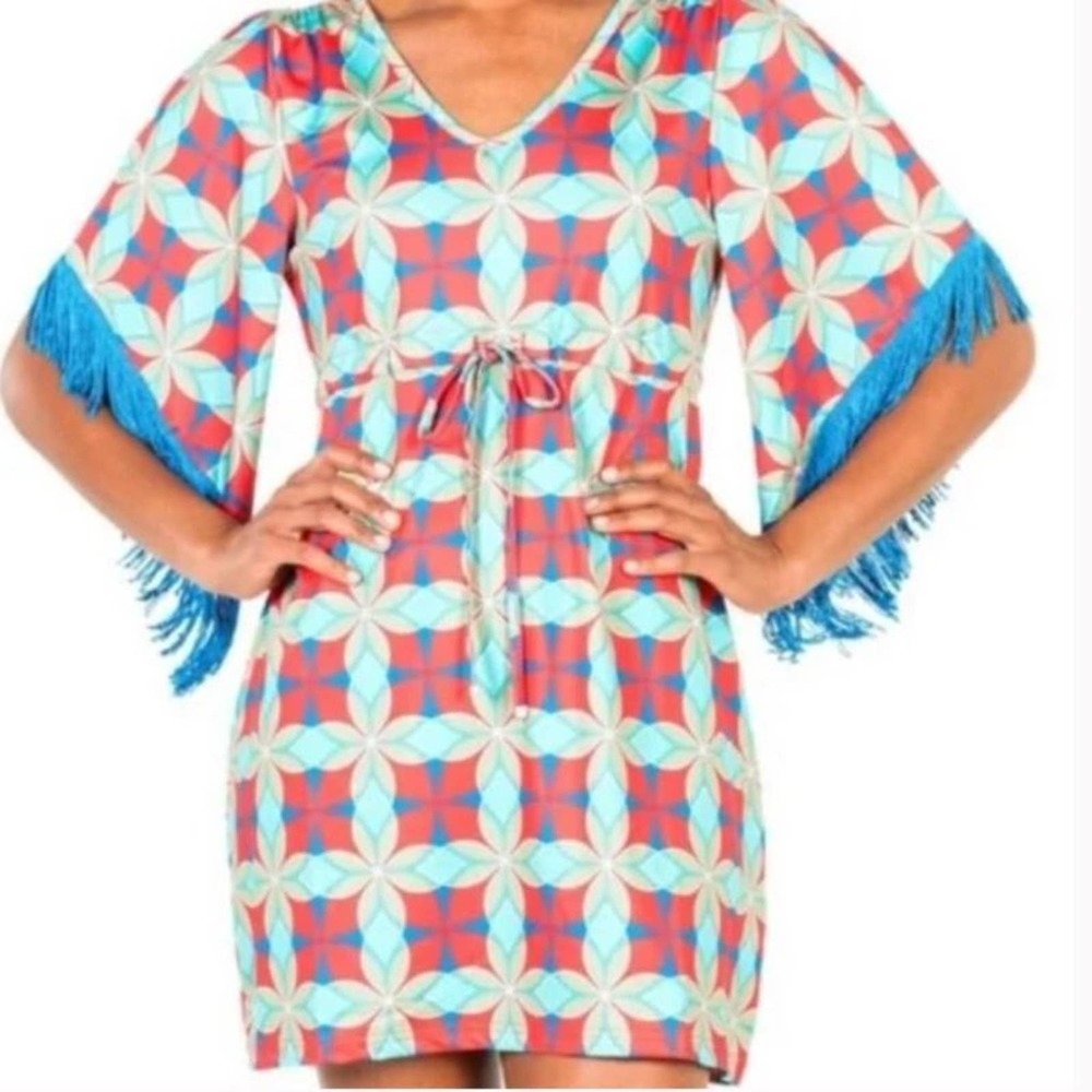 NEW Tracy Negoshian Coverup Felicity Fringed Dress Geo Vacation Poolside Resort - Picture 5 of 7
